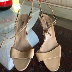 MANOLO BLAHNIK BEIGE ANKLE STRAP SANDALS